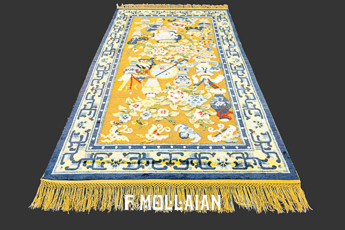 Decorative Antique Chinese Silk & Metal Souf Field Rug n°:236690